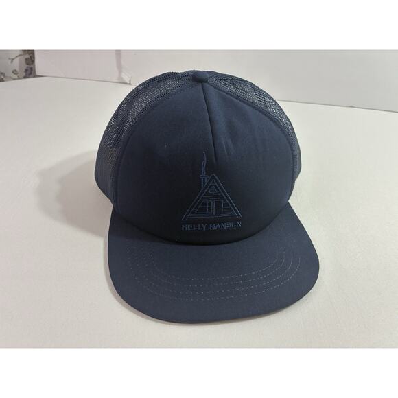Helly Hansen A-Frame Cabin Logo Trucker Hat Navy Mesh Snapback Outdoor Hiking - Picture 3 of 8